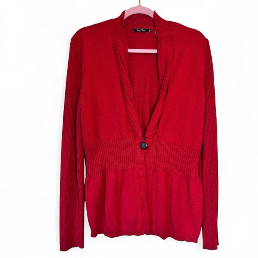 Nic & Zoe Red Knit Cardigan Sweater Womens XL Shawl Collar Preppy Casual Fall